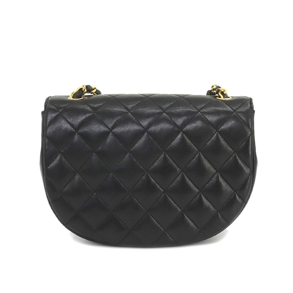 CHANEL Matelasse Half Moon Chain Shoulder Bag Leather Black Gold Hardware Vin... - Picture 2 of 10